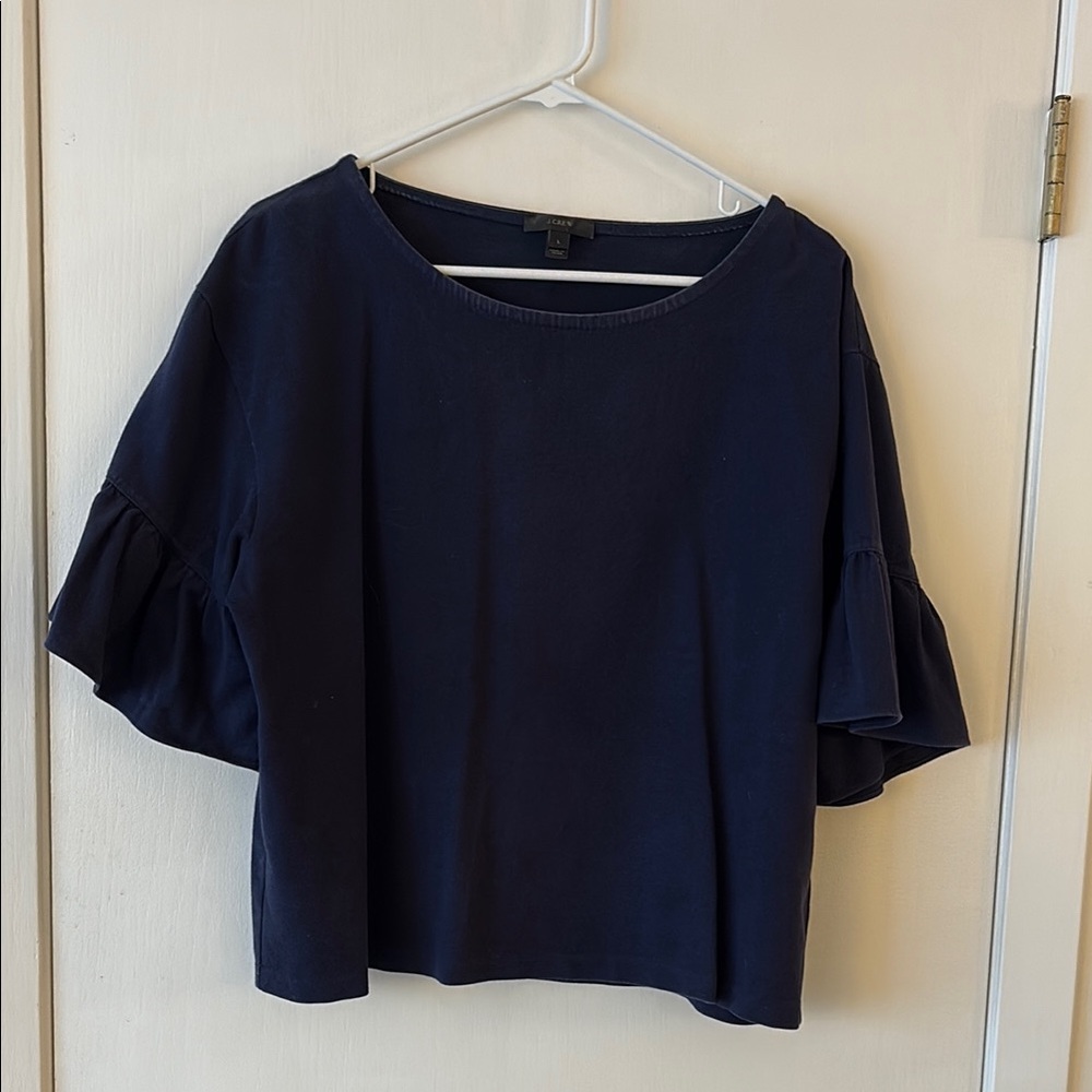 Jcrew Navy Blue Women's Top with tiered sleeves